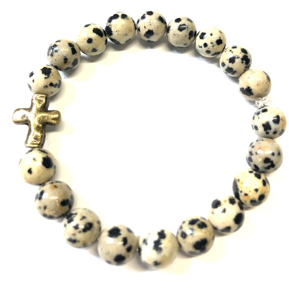 Handmade New Dalmatian Jasper Cross Stretch Bracelet Women